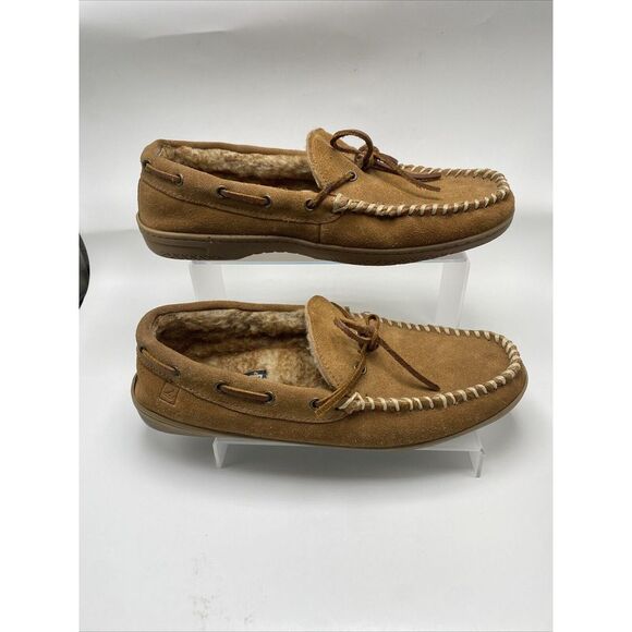 Sperry Trapper Slippers Mens Size 12M Brown Leather Moccasin Shoes Slip On 3037 - Picture 2 of 14